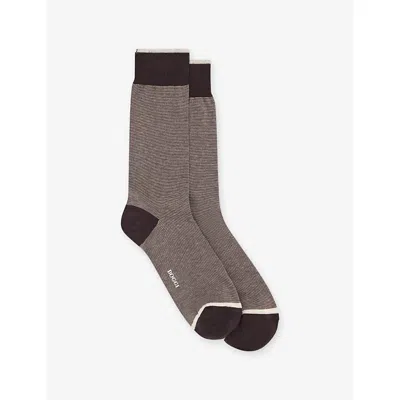 Boggi Mens Dark Brown Micro-striped Cotton-blend Crew Socks