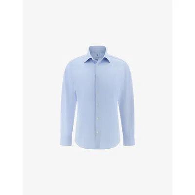 Boggi Mens Light Blue Closed-collar Regular-fit Cotton-blend Jersey Shirt
