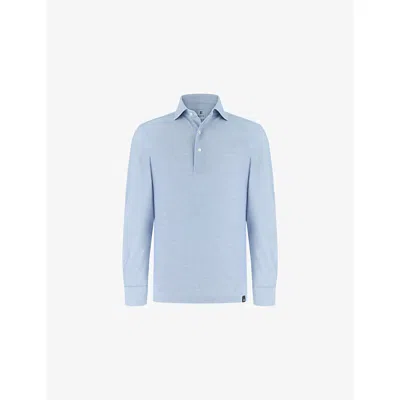 Boggi Mens Light Blue Long-sleeved Cotton-blend Polo Shirt