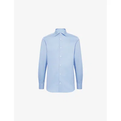 Boggi Mens Light Blue Point-collar Slim Fit Cotton-twill  Shirt