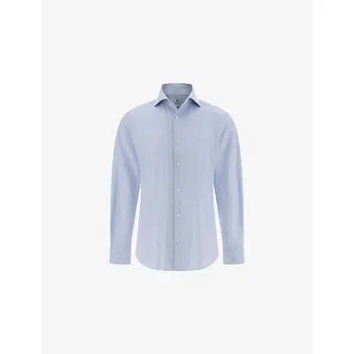 BOGGI MENS LIGHT BLUE STRIPED REGULAR-FIT COTTON-BLEND JERSEY SHIRT