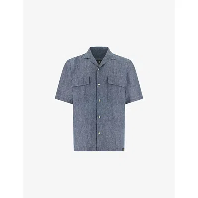 Boggi Mens Medium Blue Open-collar Linen And Cotton-blend Denim Shirt