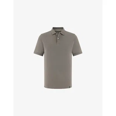 Boggi Mens  Short-sleeved Piqué Cotton-blend Polo Shirt In Brown