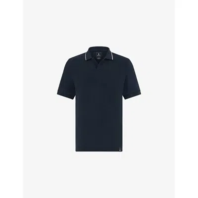 Boggi Mens Navy Blue Contrast-trim Open-collar Cotton-blend Piqué Polo Shirt Xl In Animal Print