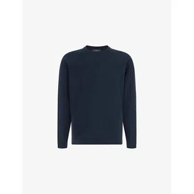 Boggi Mens Navy Blue Crewneck Long-sleeve Cotton And Silk-blend Jumper