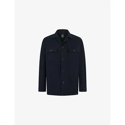 Boggi Mens Navy Blue Flap-pocket Regular-fit Stretch-woven Overshirt Xxl