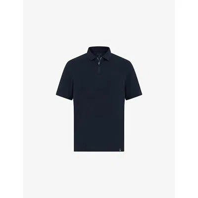 Boggi Mens Navy Blue High-performance Short-sleeve Zip S-cafè® Yarn Cotton Piqué Polo Shirt