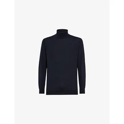 Boggi Mens Navy Blue Polo Neck Merino Wool Jumper Xl