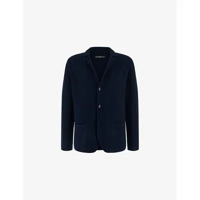 Boggi Mens Navy Blue Regular-fit Single-breasted Cotton Blazer Xxl