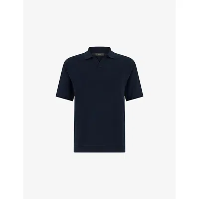 Boggi Mens Navy Blue Relaxed Short-sleeve Cotton And Silk-blend Polo