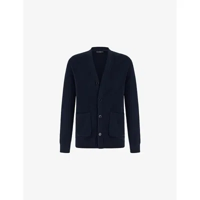 Boggi Mens Navy Blue Ribbed Button-down Cotton Cardigan