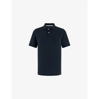 Boggi Mens Navy Blue Short-sleeved Piqué Cotton-blend Polo Shirt