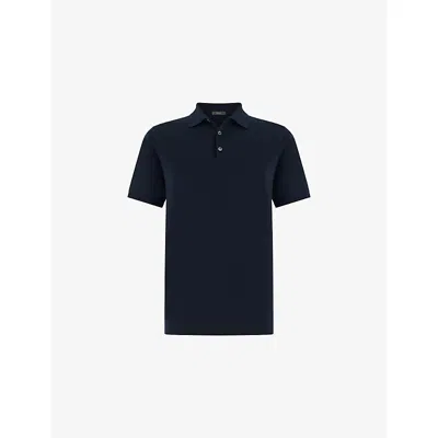Boggi Mens Navy Blue Slim-fit Short-sleeve Cotton And Silk-blend Polo Xxl