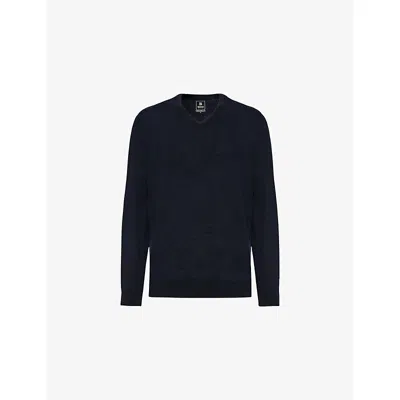 Boggi Mens Navy Blue V-neck Merino Wool Jumper