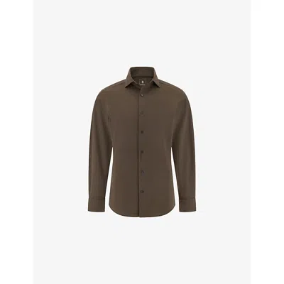 Boggi Mens Brown Regular-fit Japanese Jersey Polo Shirt