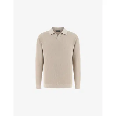 Boggi Mens Sand Long-sleeved Knitted Cotton-blend Polo Shirt Xxl