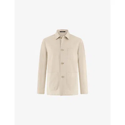 Boggi Mens Sand Patch-pocket Regular-fit Cotton And Linen Overshirt In Nude
