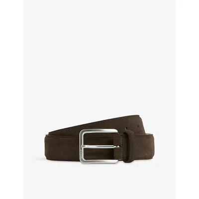 Boggi Mens Suede Buckle Belt Dark Brown