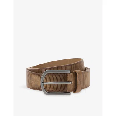 Boggi Mens Taupe Carved Leather Belt In Brown