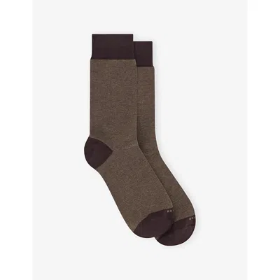Boggi Mens Taupe Oxford Stretch Cotton-blend Crew Socks In Brown