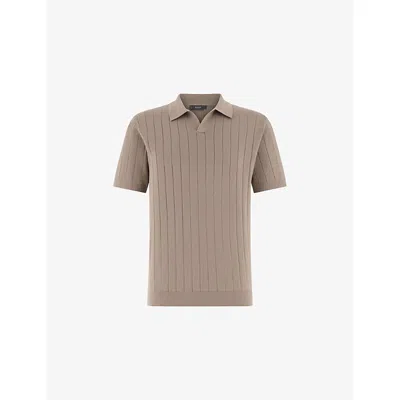 Boggi Mens Taupe Ribbed Relaxed-fit Cotton And Silk Polo Shirt Xl In Brown