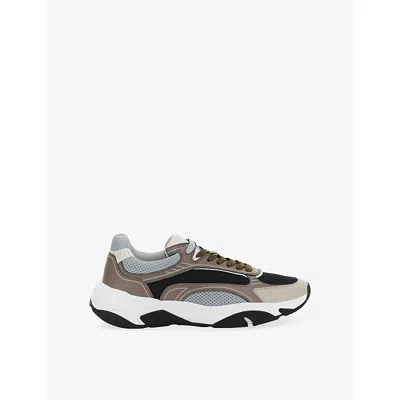 Boggi Mens Taupe Storm Leather And Woven Low-top Trainers Eur 44 / 10 Uk In Brown