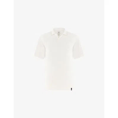 Boggi Mens White Contrast-trim Open-collar Cotton-blend Piqué Polo Shirt