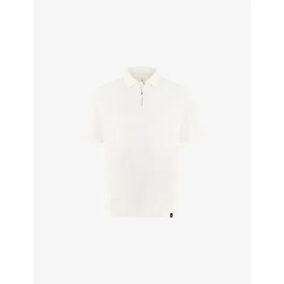 Boggi Mens White High-performance Short-sleeve Zip S-cafè® Yarn Cotton Piqué Polo Shirt Xl