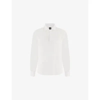 Boggi Mens White Open-collar Regular-fit Linen Shirt