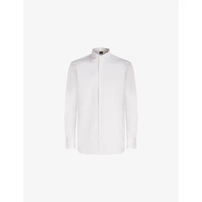 Boggi Mens White Point-collar Slim Fit Cotton Shirt