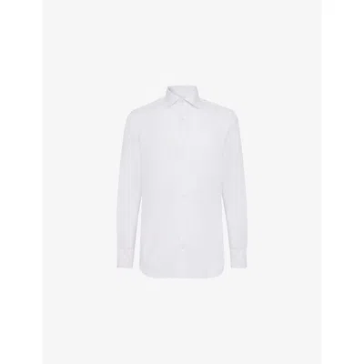 Boggi Mens White Point-collar Slim Fit Cotton-twill  Shirt