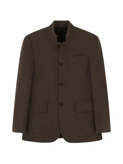 Boggi Milano Blazer Guru-collar Padded Wool Cashmere In Brown