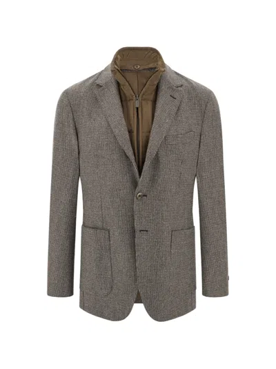 Boggi Milano Blazer Houndstooth Wool Flannel In Brown