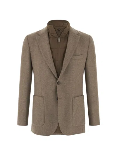Boggi Milano Blazer In Wool Blend With Removable Bib In Brown