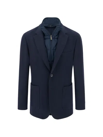 Boggi Milano Blazer In Wool-blend With Removable Bib In Blue