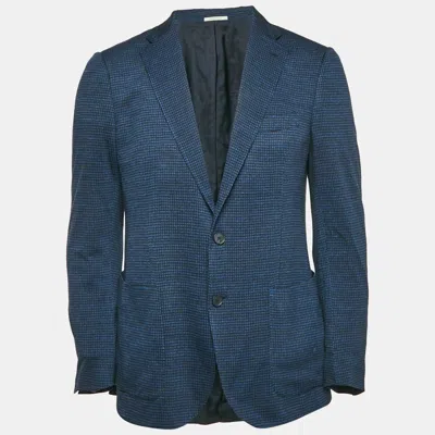 Pre-owned Boggi Milano Blue Herringbone Wool Blend Blazer M
