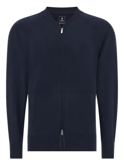 Boggi Milano Bomber-collar Zip-front Sweater In Blue