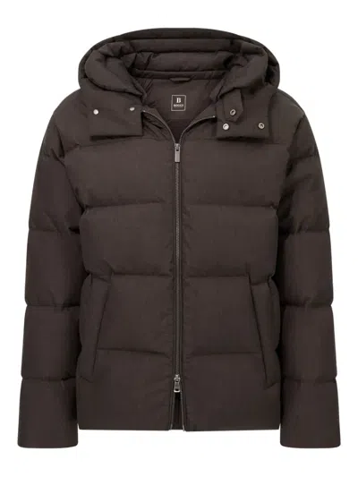 Boggi Milano Bomber Jacket In Technical Fabric With Goose Down In Brown