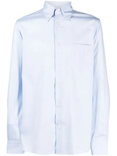Boggi Milano Boston-collar Cotton Shirt In Blue