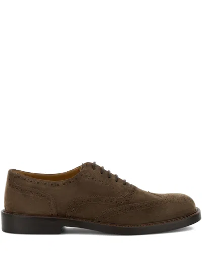 Boggi Milano Brogue-suede Oxford Shoes In Brown