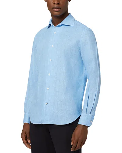 Boggi Milano Button Down Linen Shirt In Blue