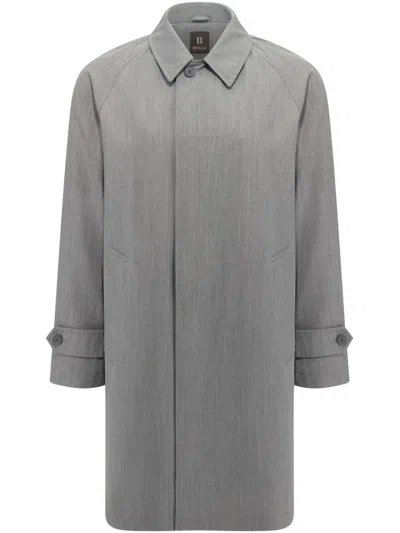 Boggi Milano Pea Coat In Technical Wool In Grau