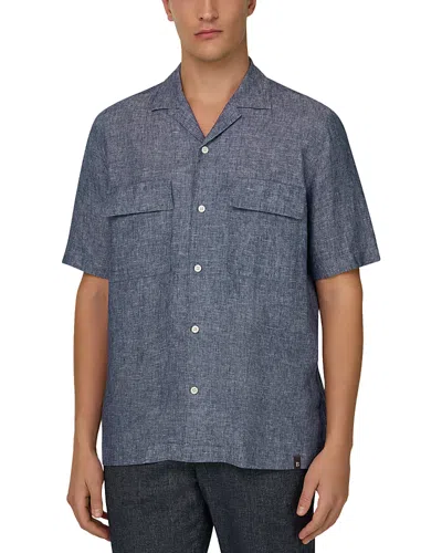Boggi Milano Camp Collar Linen Denim Shirt In Blue