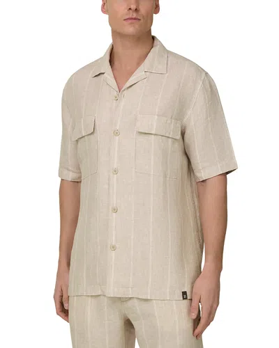 Boggi Milano Camp Collar Stripe Linen Pocket Shirt In Neutral