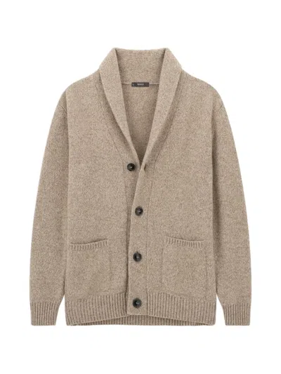 Boggi Milano Cardigan In Wool With Shawl Collar Mouliné In Brown