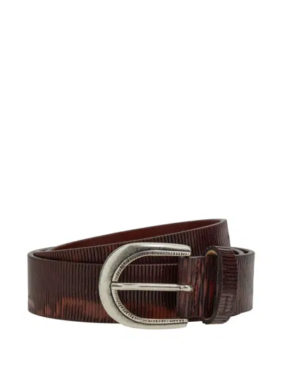 Boggi Milano Carved Leather Belt In Brown