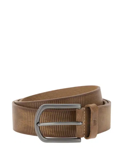 Boggi Milano Carved Striped Leather Belt In Blue