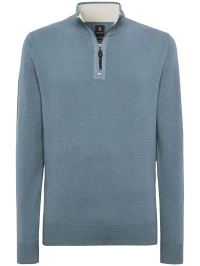 Boggi Milano Cashmere Half-zip Jumper In Blue