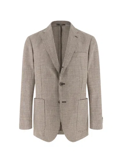 Boggi Milano Checked Blazer In Brown