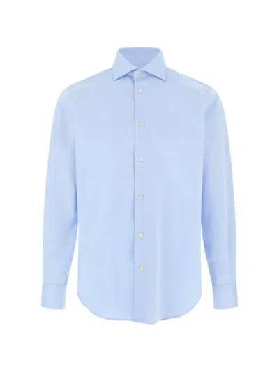 Boggi Milano Ens Checked Non-iron Regular Fit Cotton Shirt Light Blue